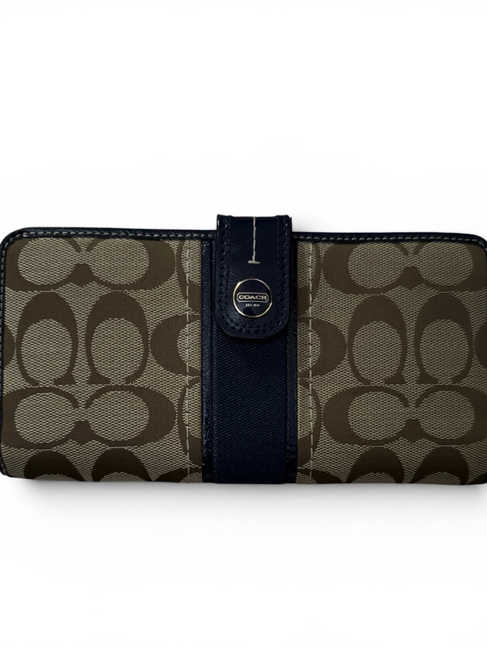Coach Signature Canvas Trifold Wallet in maybe blue and khaki